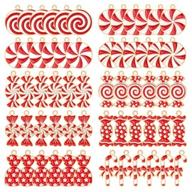 DTOFOOT Christmas Charms, 60Pcs Christmas Candy Charms for Jewelry Making, Holiday Red White Candy Cane Charm Pendants for Bracelet Necklace Earrings Making DIY Crafts