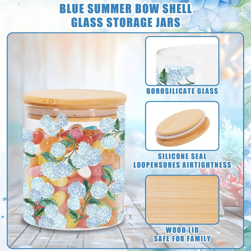 JarThenaAMCS 3Pcs Hydrangea Glass Storage Jars with Airtight Lid Blue