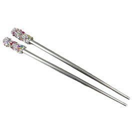 Perfect Hairstyle with Our Hair Accessories - Silver Crystal Set 2 Hair Chop Sticks Accessory Picks Pins 7 1/8" Long Fashionable Hair Accessory Hair Jewelry Accessories for Lady Women