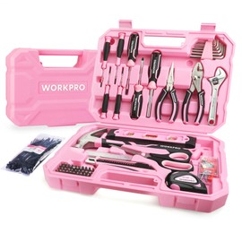 WORKPRO Pink Tool Set, 258 PCS Tool Kit for Women, Basic Household Case with Hammer, Screwdriver Set, Portable for Home Repair, New Apartment, House-Warming, DIY - Pink Ribbon