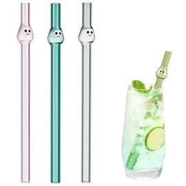 Snowfall Colorful Big Eye Wide Reusable Glass Straw, 8.66in x 12MM, Perfect for Juices, Cocktails, Smoothies, Iced Coffee and Milkshake,Includes Cleaning Brush (Set 3)