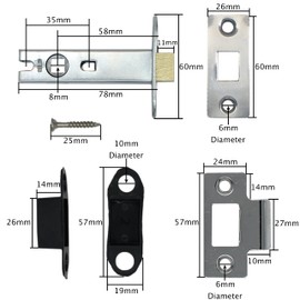 Tubular Latches Mortice Door Latch | Polished Chrome | 3 Inch / 78mm | Pack of 2