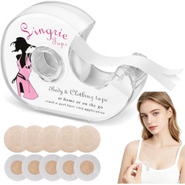 Cinta Doble Cara para Ropa y Piel de 5 Metros，Cinta Adhesiva Invisible para Telas con 10pcs Pezón sin Respaldo，Double Sided Tape for Clothing con Cortador portátil
