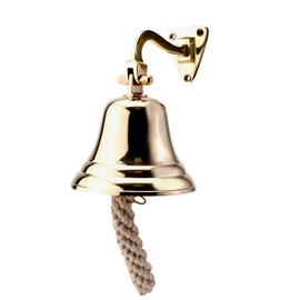 NKlaus 11575 Ship Bell Brass Gold with Wall Bracket and Ribbon Diameter 10 cm Lightweight Design