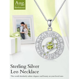 TOUPOP Leo Necklaces for Women White Gold S925 Sterling Silver Zodiac Constellation Pendant Necklace with Peridot August Birthstone Leo Zodiac Sign Birthday Jewelry for Sister Best Friend