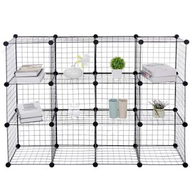 HANGKAI 12 Cubes Storage Shelf Wire Metal Grid,DIY Closet Cabinet,Multi Organizer Unit Modular Cubbies Bookcase for Living Room 36.6" L x 48.6" W x 12.4" H,White