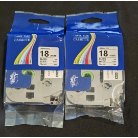 Brother Label Maker Tape TZe-241 18mm Black on White Laminated for Brother P-Touch, 2PK