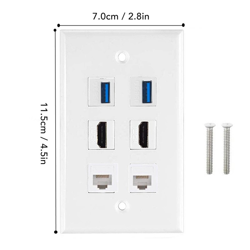 Cat 6 Ethernet Wall Plate, 6 Ports Removable RJ45 Ethernet