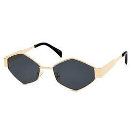HERJOUR Trendy Retro Hexagon Sunglasses for Women Vintage 90s Classic Designer Sun Glasses Metal Frame Narrow Sunnies AR81046