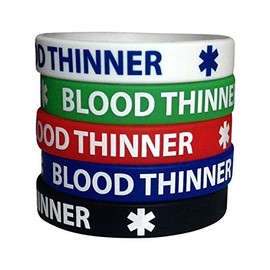 line 24 Blood Thinner Medical Alert Silicone Bracelets – 5 Pack, Adult Wristbands (7.8") – Waterproof, Unisex Design for Men & Women