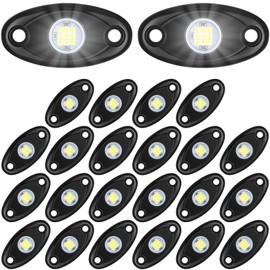 Treela 24 Pods White Rock Lights LED Wheel Well Underglow Lights for Car Truck ATV Utv SUV Boat Motorcycle Lamp Waterproof Shockproof High Power Neon Trail Rig