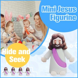 Mini Jesus Figurine, Little Jesus Figures Bulk, Resin Easter Jesus Figures, Christian Gifts Decor for Sunday School Craft Easter Egg Hunt Fillers Easter Basket Stuffers Baptism Gifts (50, Purple)