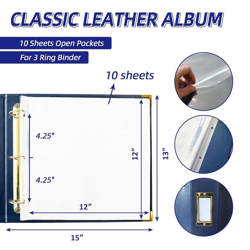 Craftask 12x12 Photo Album 3 Ring Binder, Leather Cover Scrapbook