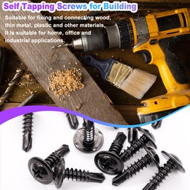 mxuteuk #8×1/2" & 5/8" Truss Head Blcak Self Tapping Screws,410 Stainless Steel Self Tapping Screws for Metal (100PCS)