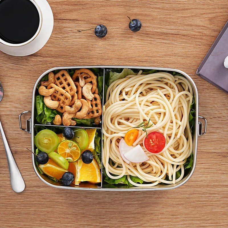 YLARMY Large 304 Stainless Steel Bento Box with 3 Compartments