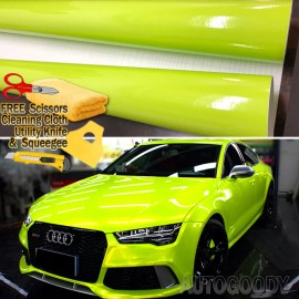 AUTOGOODY 120" x 60" Gloss Neon Green Vinyl Film Wrap Air Bubble Free 10ft x 5ft