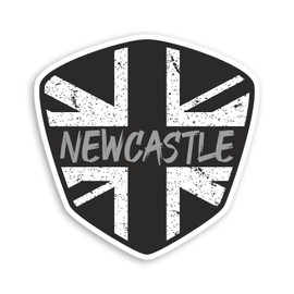 2 x 10cm Newcastle Vinyl Stickers - City Union Jack Flag Shield Black White Rustic British UK GB Sticker #70946