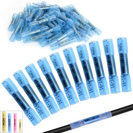 Mbsomnus Pack of 50 Crimp Connectors Waterproof 16-14 AWG Butt Connectors Blue Cable Connector Car Heat Shrink Connector Butt Connector Crimp Connector for Cable Connection Through Connector