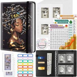 Money Saving Binder, 100 Envelopes Money Saving Challenge, Cash Envelopes Budget Binder & 3 Budgeting Planner Trackers, PU Leathers A5 Money Saving Planner Book，African Women Quotes
