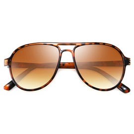 YuJian Retro Square Aviator Sunglasses Womens Mens 70s Retro Trendy Double Bridge Sun Glasse YJ3025, Leopard+Black/Brown+Grey