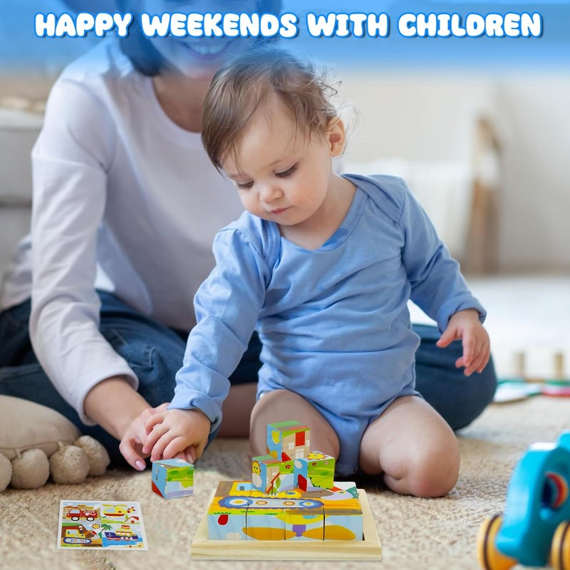 Wooden Picture Cube, 6-in-1 Children's Toy, Wooden Puzzle, Montessori Toy,