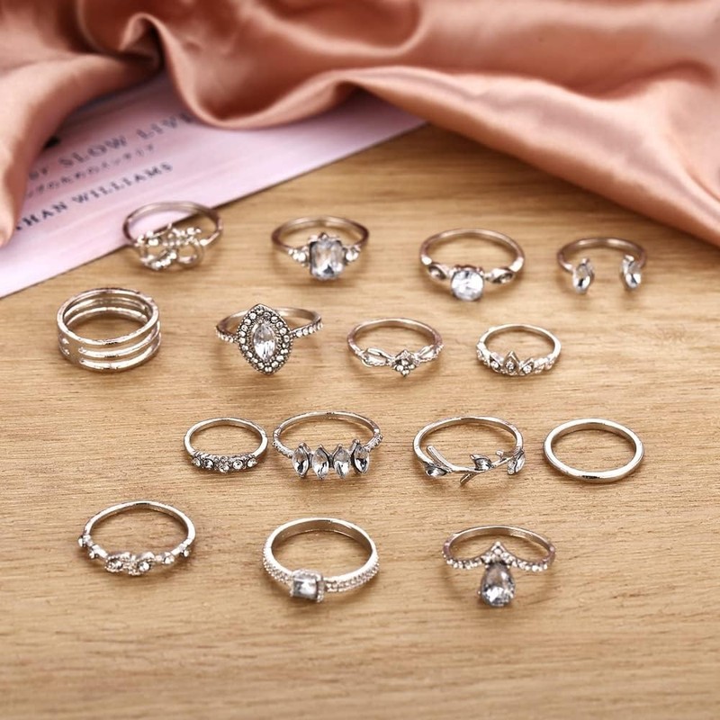 25 Pcs Retro Stackable Knuckle Silver Rings Set for Women，Open