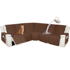 Arfntevss Recliner Sectional Couch Covers 1OO% Waterproof L Shape Sofa Cover for Reclining L Shaped Sectional Slipcover Set for Dog Washable Corner Non Slip Furniture Protector (5 Seater, Coffee)