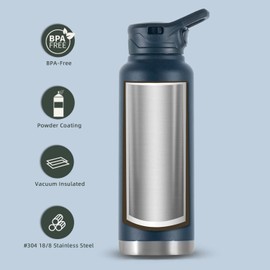 IDEUS Vacuum Insulated Water Bottle, 40 oz Stainless Steel Water Bottles with Straw, Chug and Spout Lid, Reusable Metal Water Bottle Leak Proof Gym Water Bottle, BPA-Free(Blue)