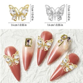 30 Pcs Butterfly Nail Charms 3D Alloy Nail Charms Shiny Crystal Rhinestones Nail Art Accessories Nails Gems Decorations Supplies for Women Girl Nail DIY Craft, Gold&Silver (30)