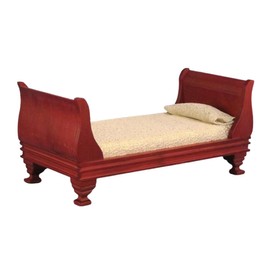 Dolls House Sleigh Bed Single Mahogany Miniature Bedroom Furniture 1:12 Scale