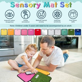 Sensory Mats,Sensory Wall Toys,12 Textured Sensory Tiles with Wall Hanging Rope, Baby Sensory Toys for Autistic Children,Tactile Play Mats for Babies Toddlers Sensory Exploration,Fidgeting Activity