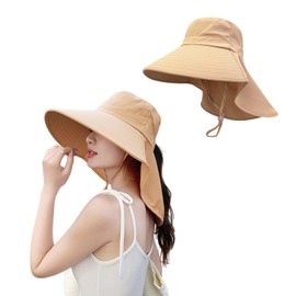 Moerstar Women's UV Protection Hat, Wide Brim, Sunburn Protection to the Neck, Fully Blackout, Breathable, Lightweight, Foldable, Convenient to Carry, Includes Chin Strap, Small Face Effect, Gardening