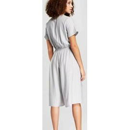 A New Day Women's Striped Short Sleeve Tie Waist Jumpsuit (Gray/White, 2X-Large)