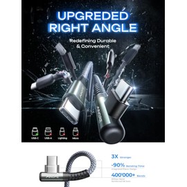 AINOPE Cable USB C a USB C (60 W, 2 unidades, 6.6 pies), cable C a C, carga rápida, cargador tipo C, ángulo recto para cargar mientras juegas y estás 