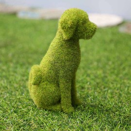 Cyrank Flocked Animal Statue Outdoor Garden Statues Decor European Style Handcrafted Resin Simulation Moss Flocked Dog Cat Figurine for Garden(01)