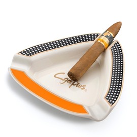 Cgaplus Cigar Ashtray Triangle Classic Ceramic Large Ashtray for Outdoor Home Office Outside Patio White