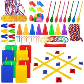 91Pcs Carnival Outdoor Games Potato Sack Race Bags for Adult Tug of War Rope Egg Spoon Bean Bags Ring Toss 3 Legged Relay Race Giant Tic Tac Toe Game Outdoor for Field Day Game Birthday Party