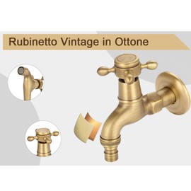 Bathroom Antique Brass Basin Mixer Tap Vintage Tap Solid Brass with One Handle Washing Machine Tap for Home Bathroom Garden (Washing Machine Tap Long)