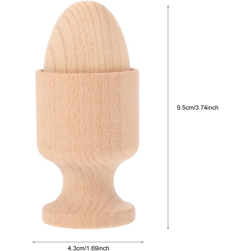 LATRAT Wooden Egg with Cup Egg Holder with Unfinished Wooden