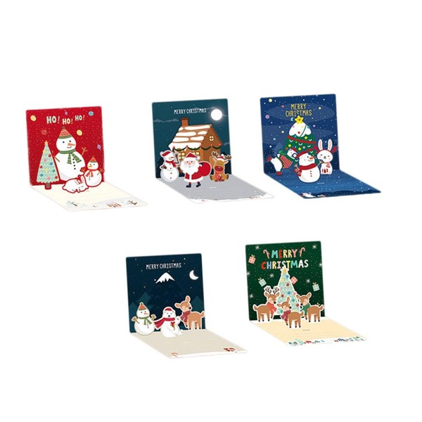 Operitacx 5 Sets of Christmas Greeting Cards 3D Pop Up