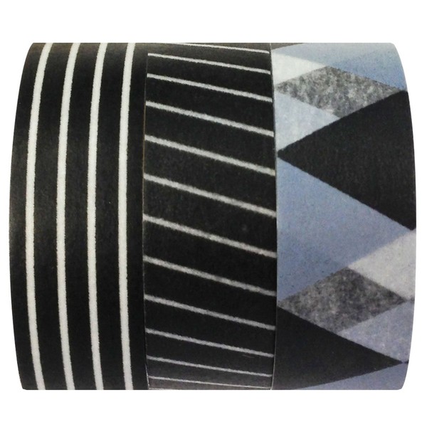 Wrapables Tuxedo Japanese Washi Masking Tape (Set of 3), 10M