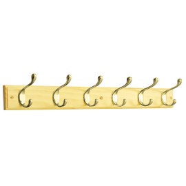 Liberty Hardware RPLR6DJ-PNB-L1 27-Inch 6 Heavy Duty Coat and Hat Hook Rail, Pine and Polished Brass