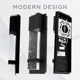 Diodesy- LED Wall Sconce Crystal Bubble Glass Light 9W 450 Lumens 5000K Bright White Modern Waterproof Rectangular Black Metal with Glass Panel Fixture for Hallway Living Room Bedroom ETL Listed