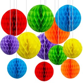 12pcs Rainbow Paper Honeycomb Balls,Colourful Hanging Tissue Pom poms for Party Decoration,6inch&10inch
