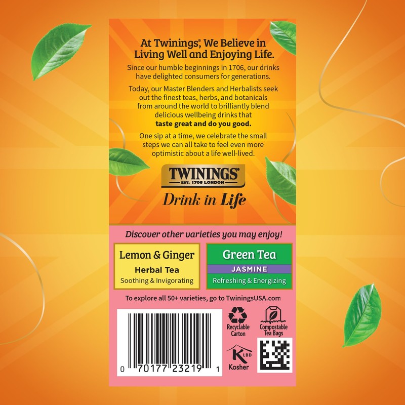 Twinings Raspberry & Lemon Herbal Tea Individually Wrapped Bags, 20