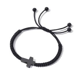 Black Cross Bracelet for Men and Women Adjustable Rope Macrame Bracelet Stainless Steel Cross Charm Bracelet Christian Unisex Faith Jewelry