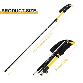 Pack of 2 Telescopic Hiking Poles, Trekking Poles, Foldable, Walking Poles, Foldable with Extra Rubber Buffer and Carry Bag, Aluminium Ultralight for Women, Men, 113-138 cm, Adjustable (Yellow)