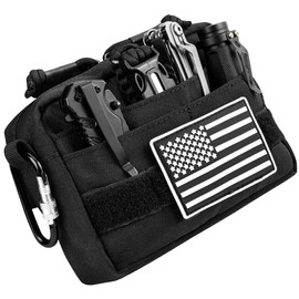 MOZETO Belt Pouches for Men, Water Resistant Small Belt Bag with USA Flag Patch, Pocket Organizer Storage EDC Gear for Work, Travel, Hiking(Black)