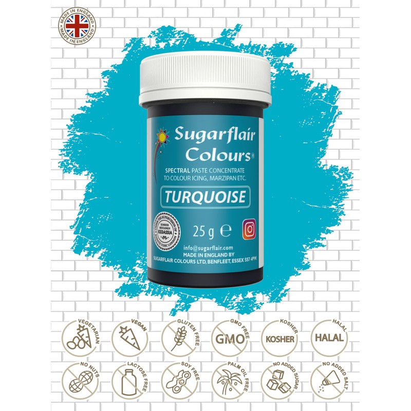 Sugarflair Spectral Turquoise Lebensmittelfarbe Paste, hochkonzentrierte Lebensmittelfarbe für Buttercreme, Zuckerpaste,