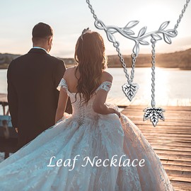 OHAYOO Leaf Necklace 925 Sterling Silver Vine Necklace Poplar Leaf Maple Leaf Fall Necklace Wedding Bridal Bridesmaid Jewelry for Women